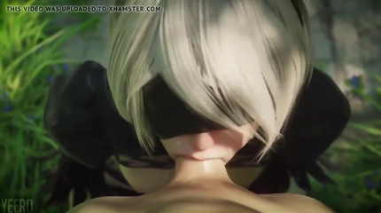 Nier Automata делает глубокий минет парню с огромным членом